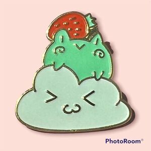 Super Kawaii Strawberry Frog and Cloud Enamel Pin